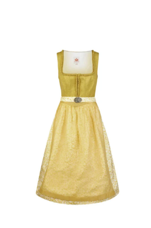Spieth & Wensky Dirndl „Hala“ 70 cm – Türkis & Gelb | Elegantes Midi-Dirndl