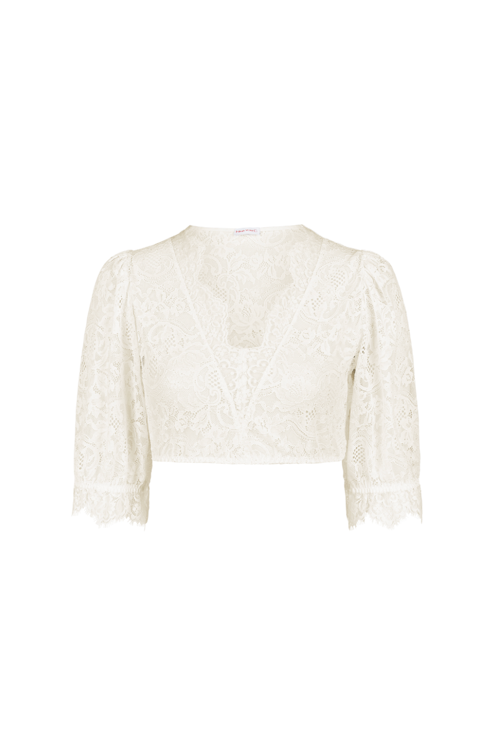 Nina v. C - Dirndl-Bluse Celine – Halbarm mit floraler Spitze in weiß, creme und schwarz