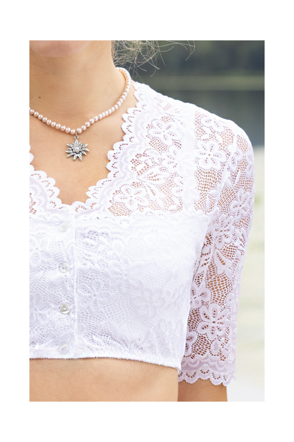 Nina von C. Dirndl-Bluse Waltraud Halbarm – Weiß