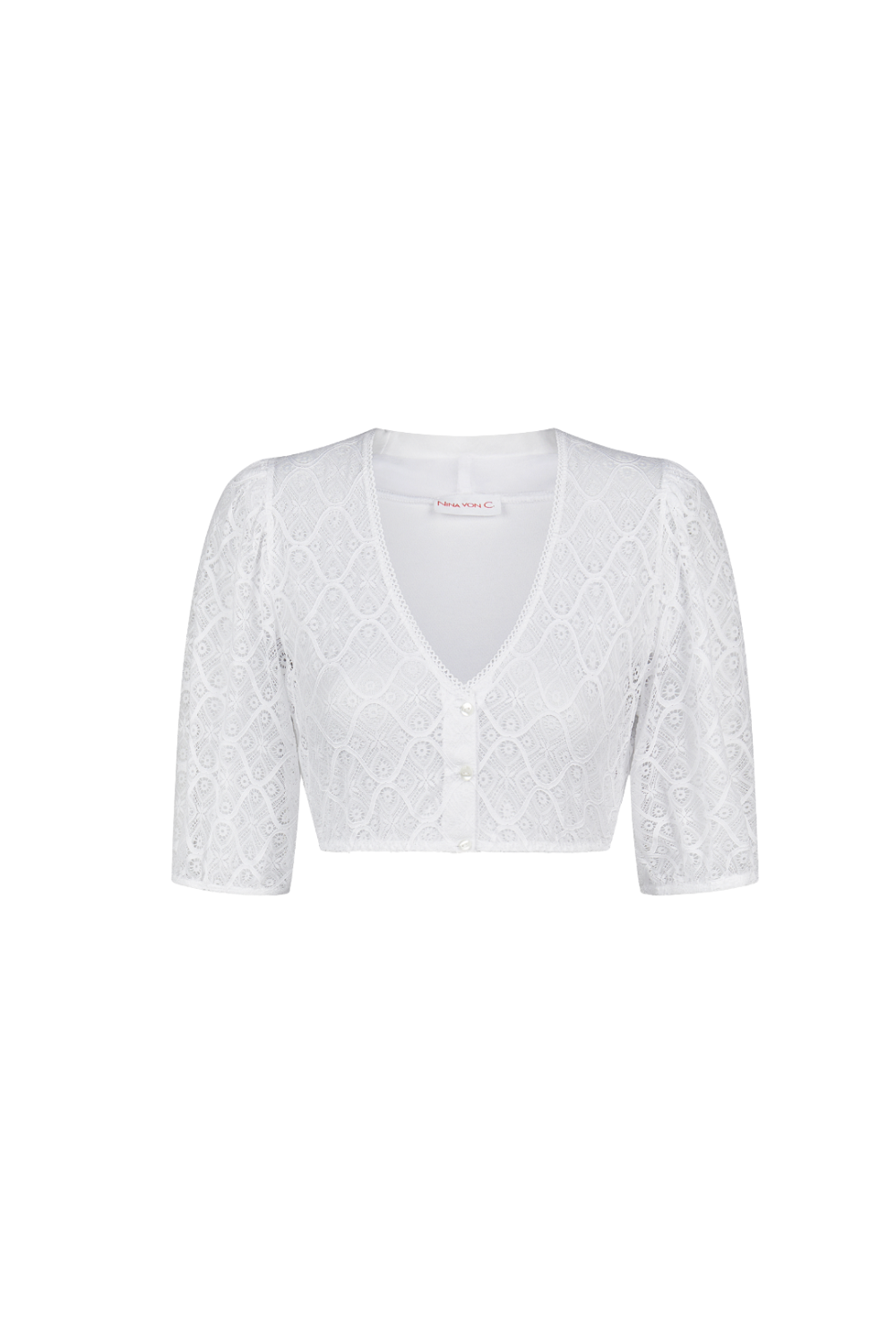 Nina v. C - Dirndl-Bluse Klara – Halbarm mit grafischer Spitze in weiß