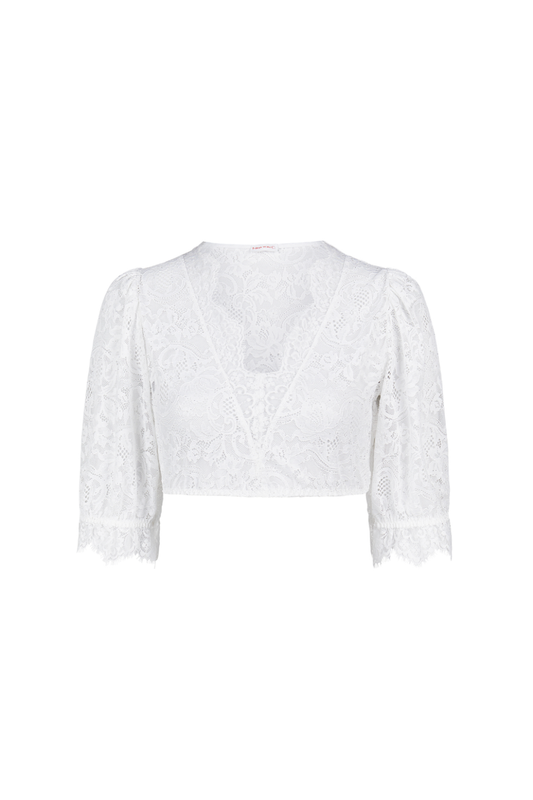Nina v. C - Dirndl-Bluse Celine – Halbarm mit floraler Spitze in weiß, creme und schwarz