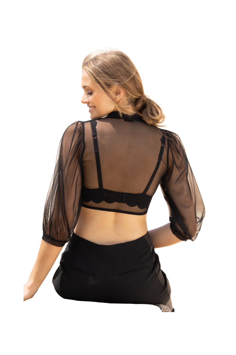 Nina von C. Dirndl-Bluse Emilia 3/4 Arm – Transparent Weiß & Schwarz